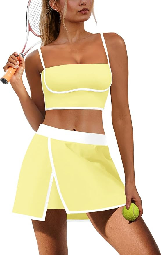 Nirovien Womens Workout Sets 2 Piece Tennis Skort Sets Golf Athletic Outfits Sports Bra and Skirt... | Amazon (US)