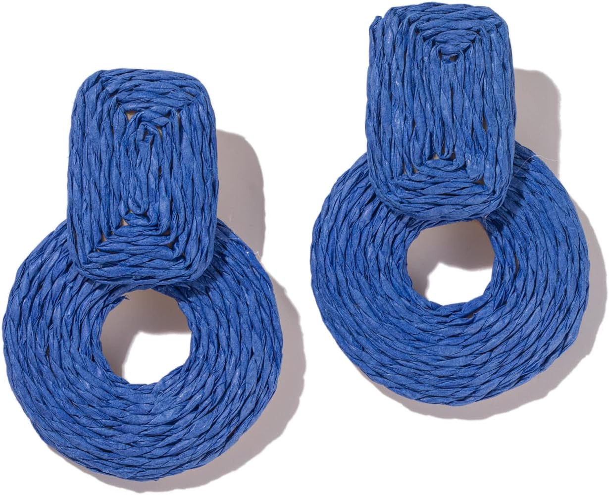 Statement Boho Rattan Dangle Earrings - Handmade Straw Wrap Summer Drop Dangling Earrings for Wom... | Amazon (US)