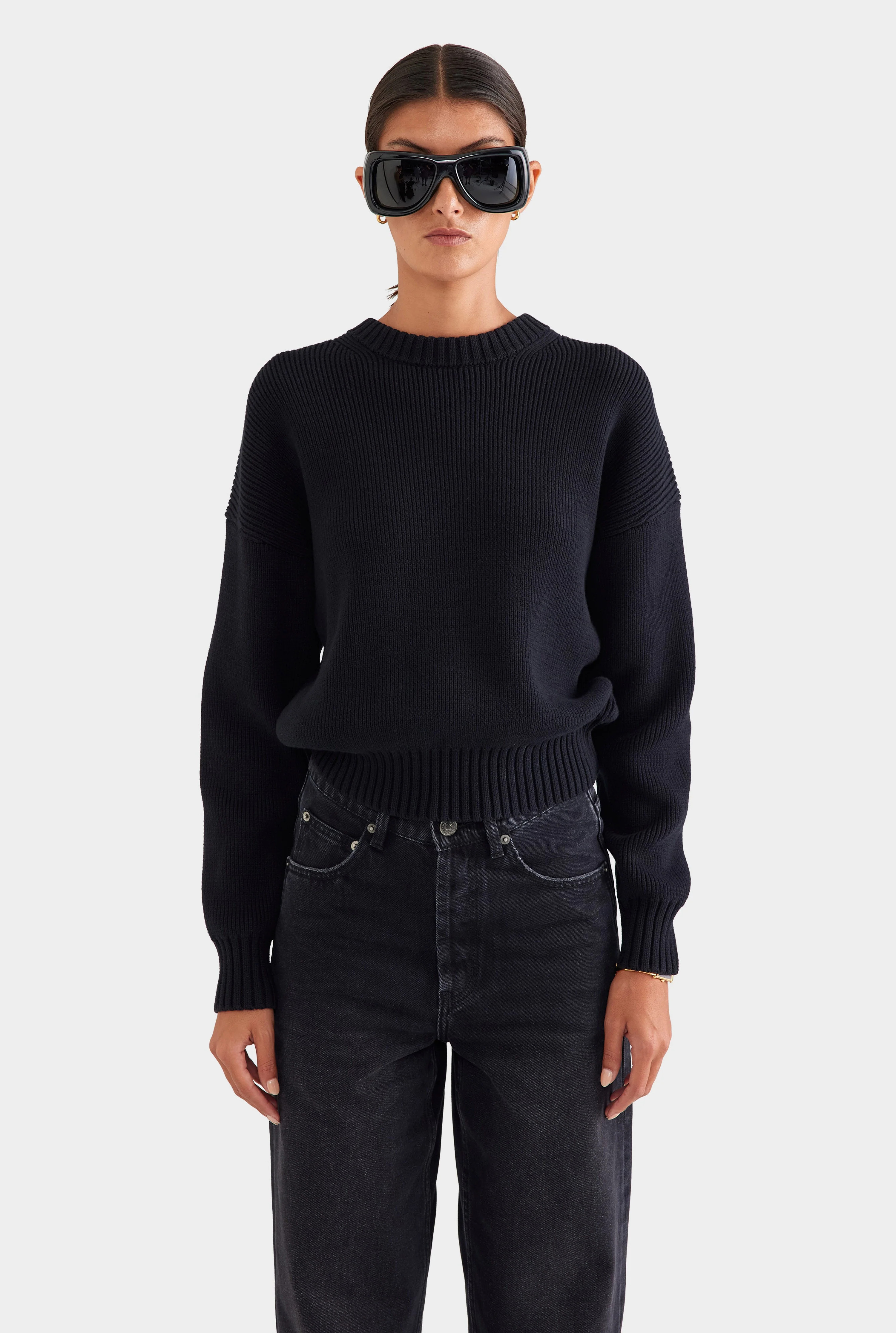 Womens Cotton Knit Sweater in Black | Venroy | Venroy AU