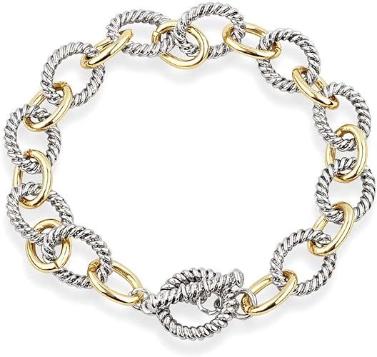 Mytys 2-Tone Circles Chain Bracelet Silver and Gold Cable Wire Bangle Bracelets for Women | Amazon (US)
