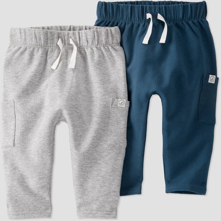 little Planet By Carter's Baby 2pk Organic Cotton Pocket Pants - Gray/Navy Blue | Target