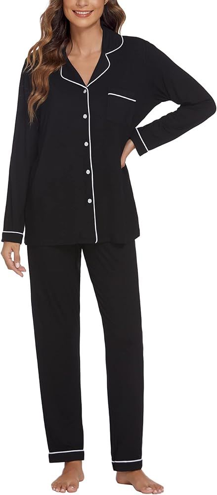 Ekouaer Pajamas Set Womens Long Sleeve Button Down Shirt Sleepwear 2 Piece Nightwear with Pants S... | Amazon (US)