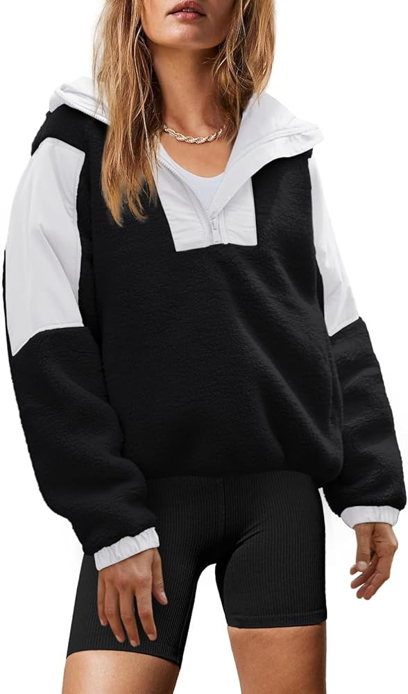Yanekop Womens Fuzzy Fleece Hoodie Sherpa Sweatshirt Fluffy 1/4 Zip Up Pullover Outerwear with Po... | Amazon (US)