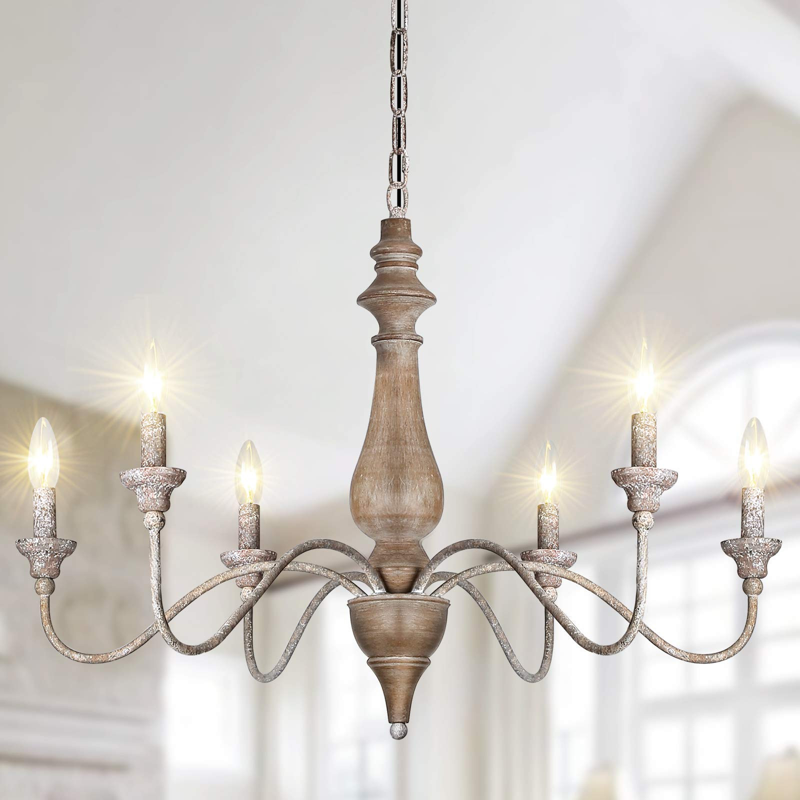 FinExpect French Country Chandelier 6 Light Farmhouse Chandelier Rustic Candle Chandeliers with Imit | Amazon (US)