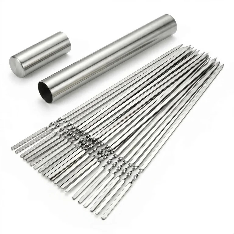 CNDRLEF 20PCS 13inch Stainless Steel BBQ Skewers, Reusable Grilling Skewer Sticks with Portable T... | Walmart (US)