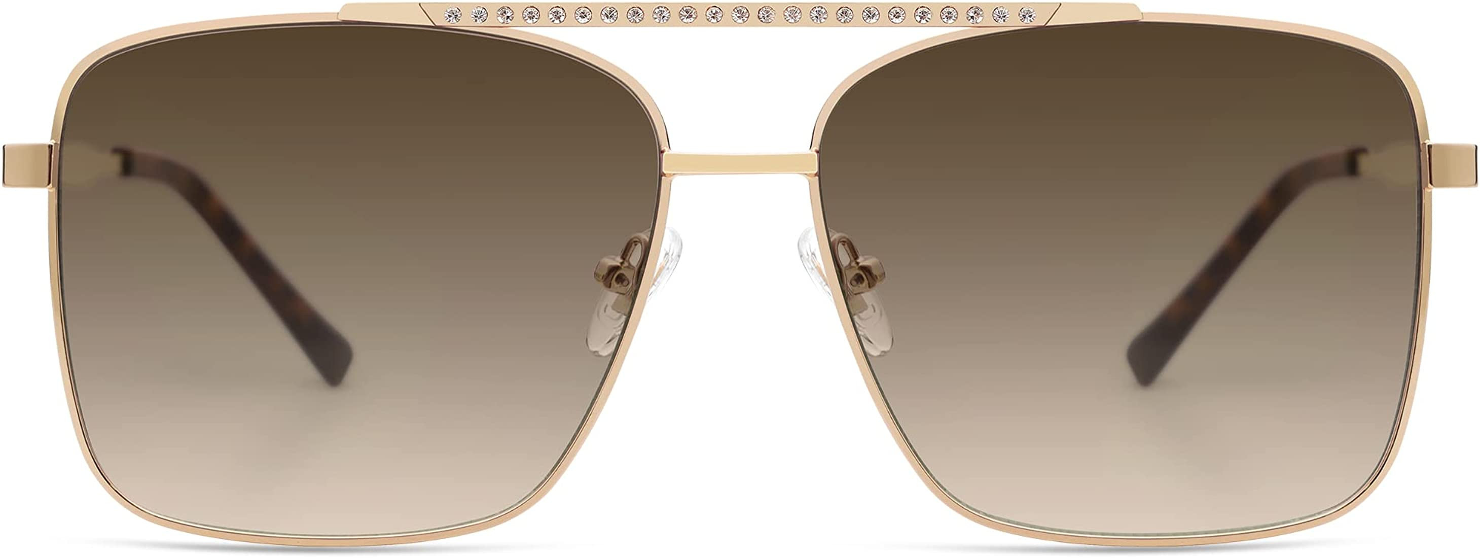 SOJOS Trendy Aviator Sunglasses Womens Oversized Retro Rhinestone Double Bridge Square Women Shad... | Amazon (US)
