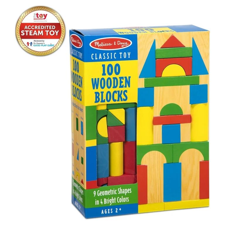 Melissa & Doug Wooden Building Blocks Set - 100 Blocks in 4 Colors and 9 Shapes - FSC-Certified M... | Walmart (US)