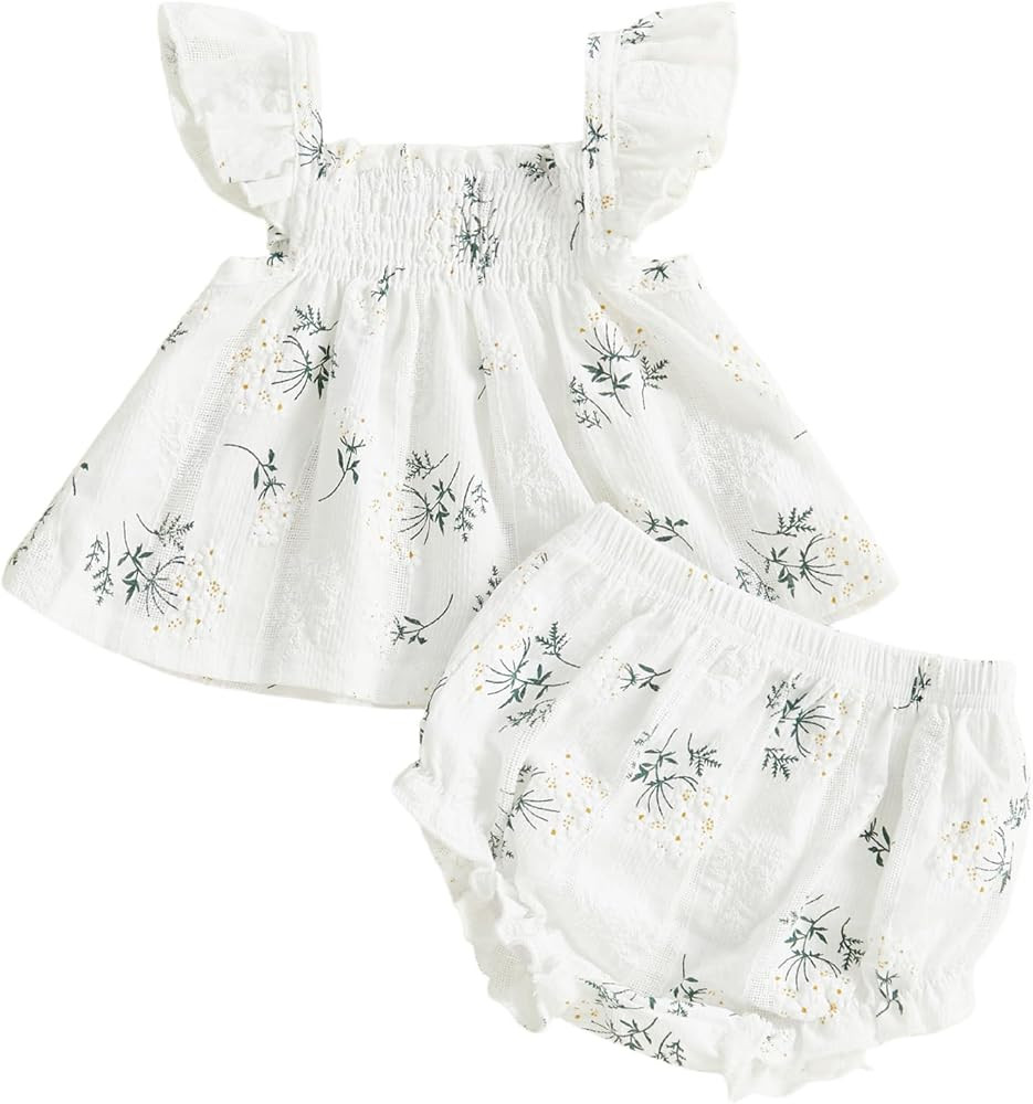 Mubineo Baby Girl Summer Clothes Cute Ruffle Tops Dress Shorts Outfits Set Infant Toddler Shrit B... | Amazon (US)