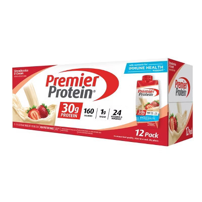 Premier Protein Nutritional Shake Strawberries & Cream Non-Caffeinated - 11 fl oz/12pk: Gluten-Free, Ready to Drink, Keto Certified, 30g Protein | Target