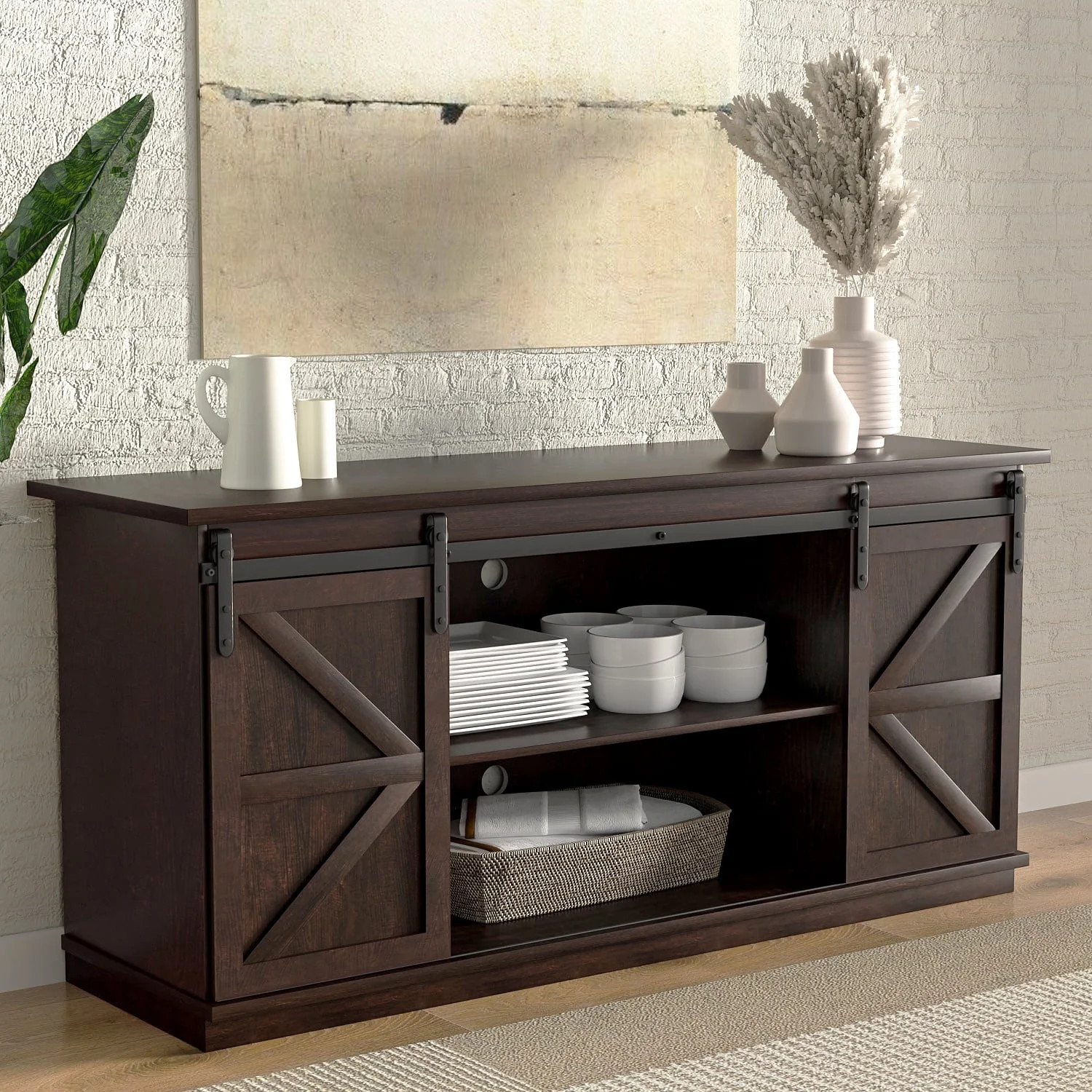 Homall TV Stand for 65 inch, Entertainment Center Featuring a Storage Cabinet and Sliding Barn Do... | Walmart (US)