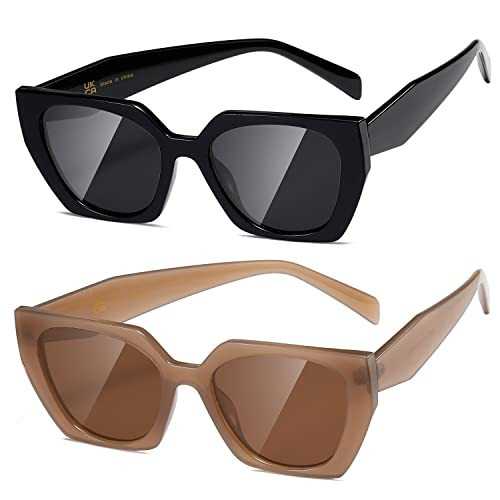 kimorn Sunglasses Womens and Men Trendy Retro Trendy Sun Glasses K1354 (Black+Camel Frame Brown Lens) | Amazon (US)