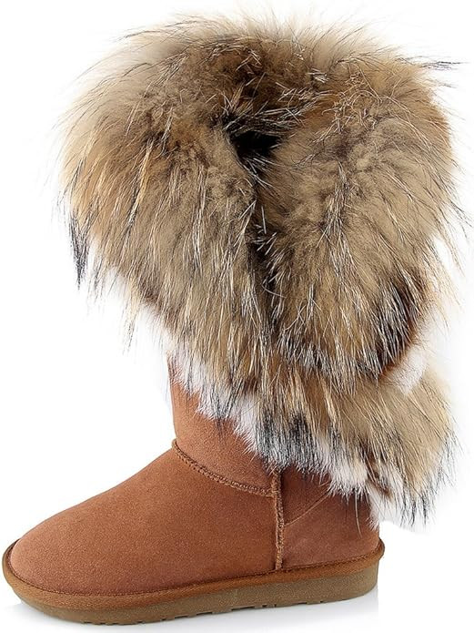 Aphnus Womens Mid Calf Boots Cow Leather Fur Snow Boots | Amazon (US)