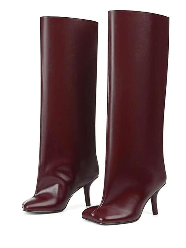 Women Wide Calf Boots Stiletto High Heels Pull On Knee High Suede Square Toe Fashion Luxury Sexy ... | SHEIN