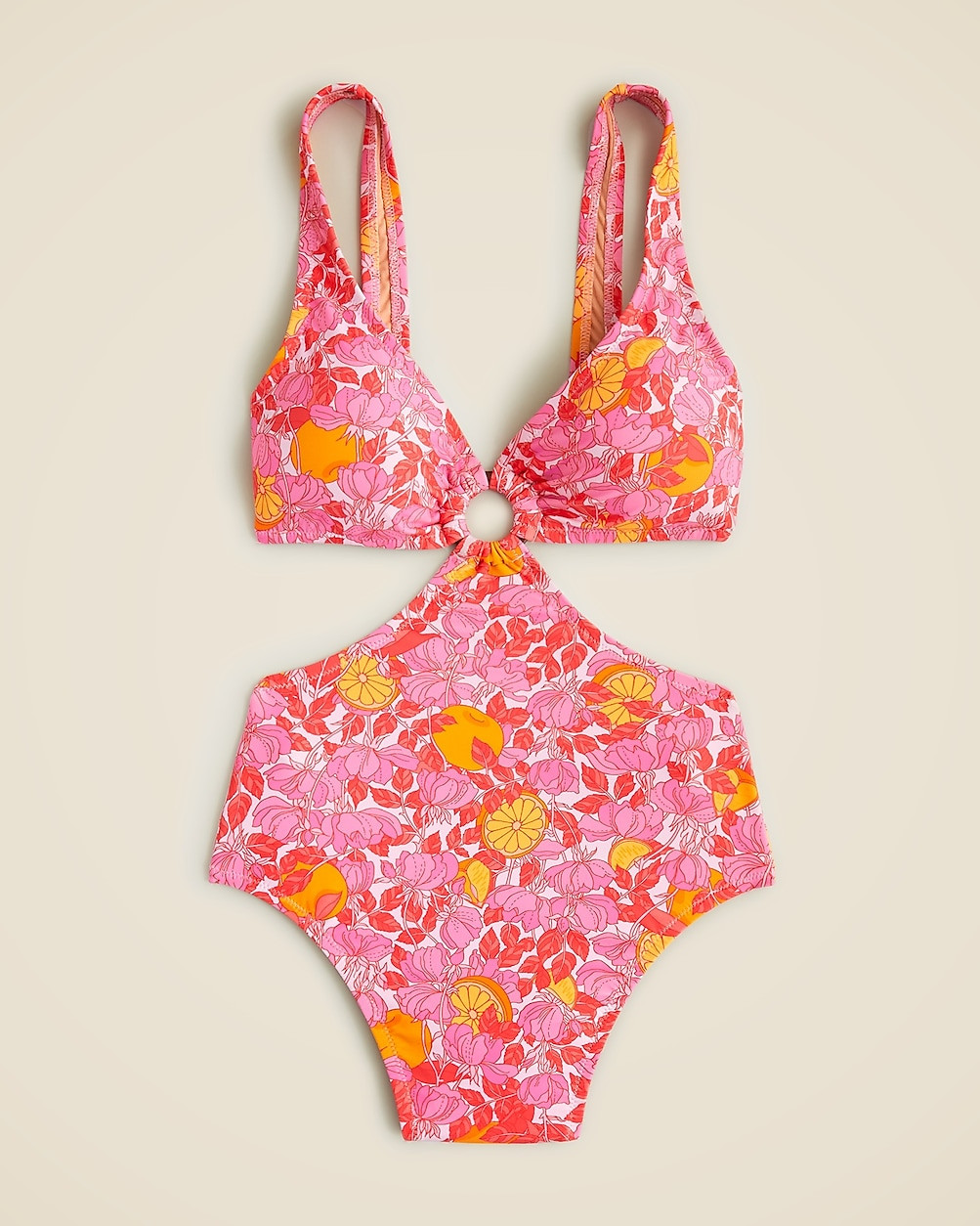 O-ring cutout one-piece swimsuit in pink limone print | J. Crew US