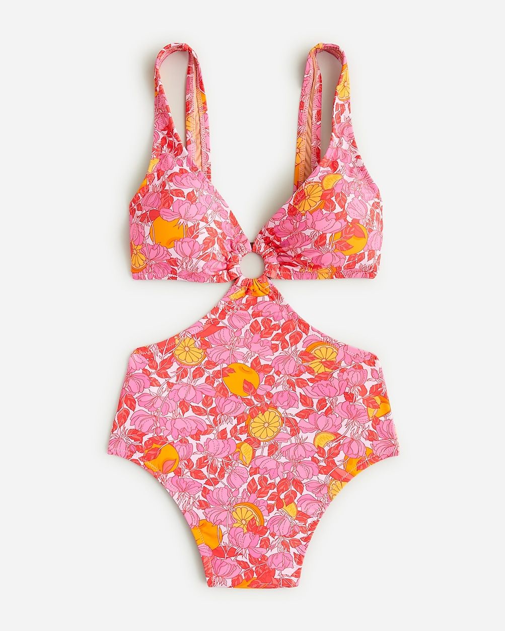 O-ring cutout one-piece swimsuit in pink limone print | J.Crew US