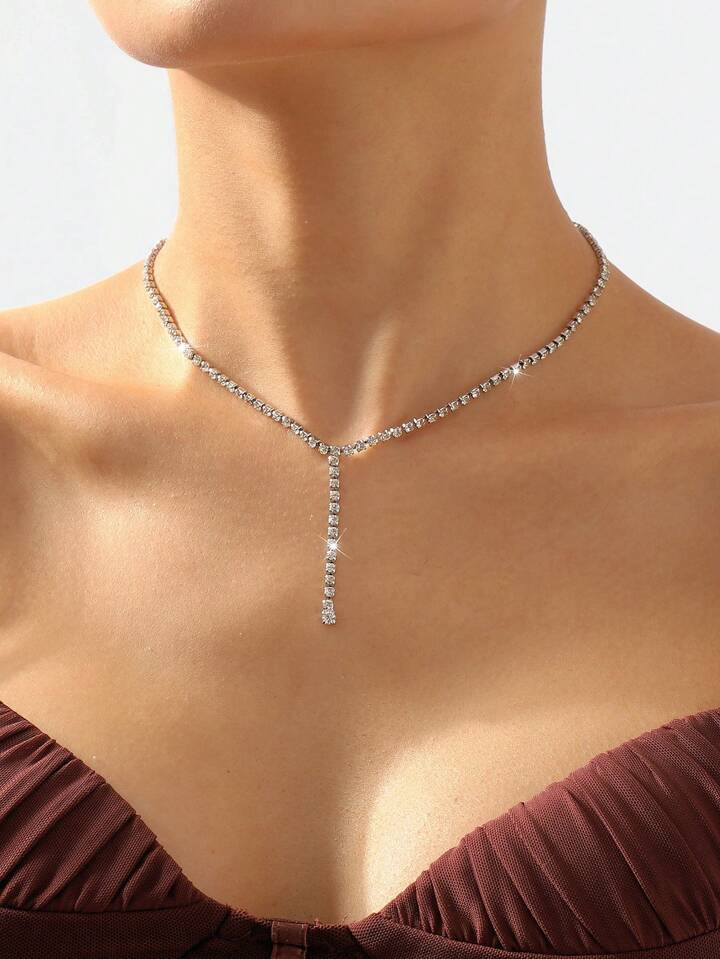 1pc Fashionable Simple Diamond & Alloy Pendant Necklace For Women | SHEIN