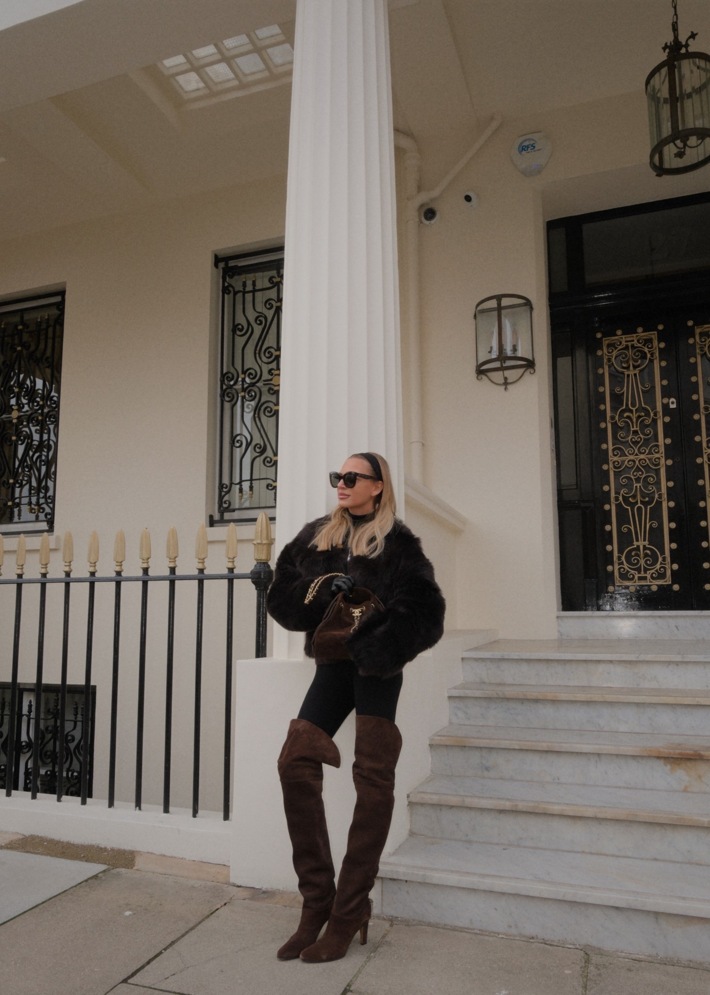 Over the knee Chloe boots, nour hamour coat and headband 