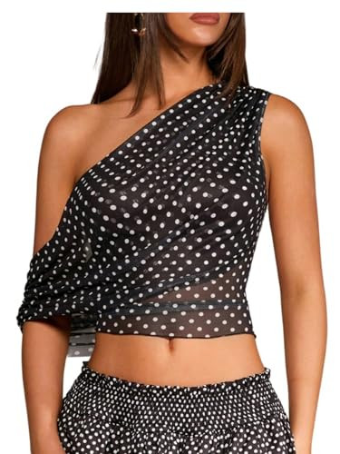 SOLY HUX Women's Cute Y2K Polka Dots Crop Tops See Through Off The Shoulder Cute Tank Top Shirts ... | Amazon (US)