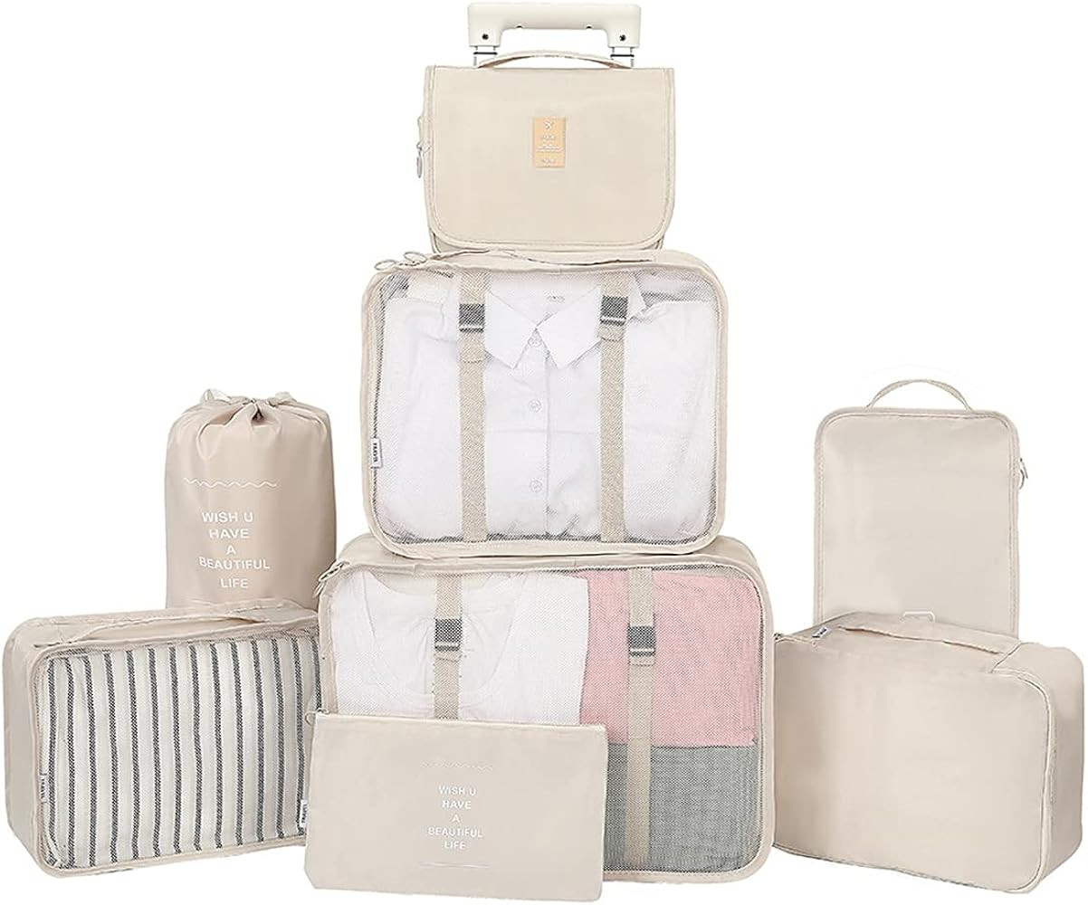 GuaziV 8 Set Packing Cubes for Suitcases, Travel Luggage Organizers with Hanging Toiletry Bags | Amazon (US)