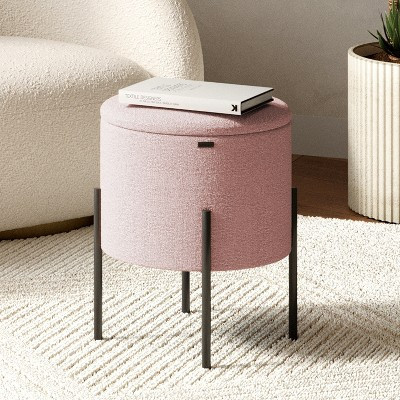 StorageBud Round Ottoman with Storage, Modern Boucle Storage Ottoman, Small Foot Stool Ottoman for Living Room and Bedroom, Pink | Target