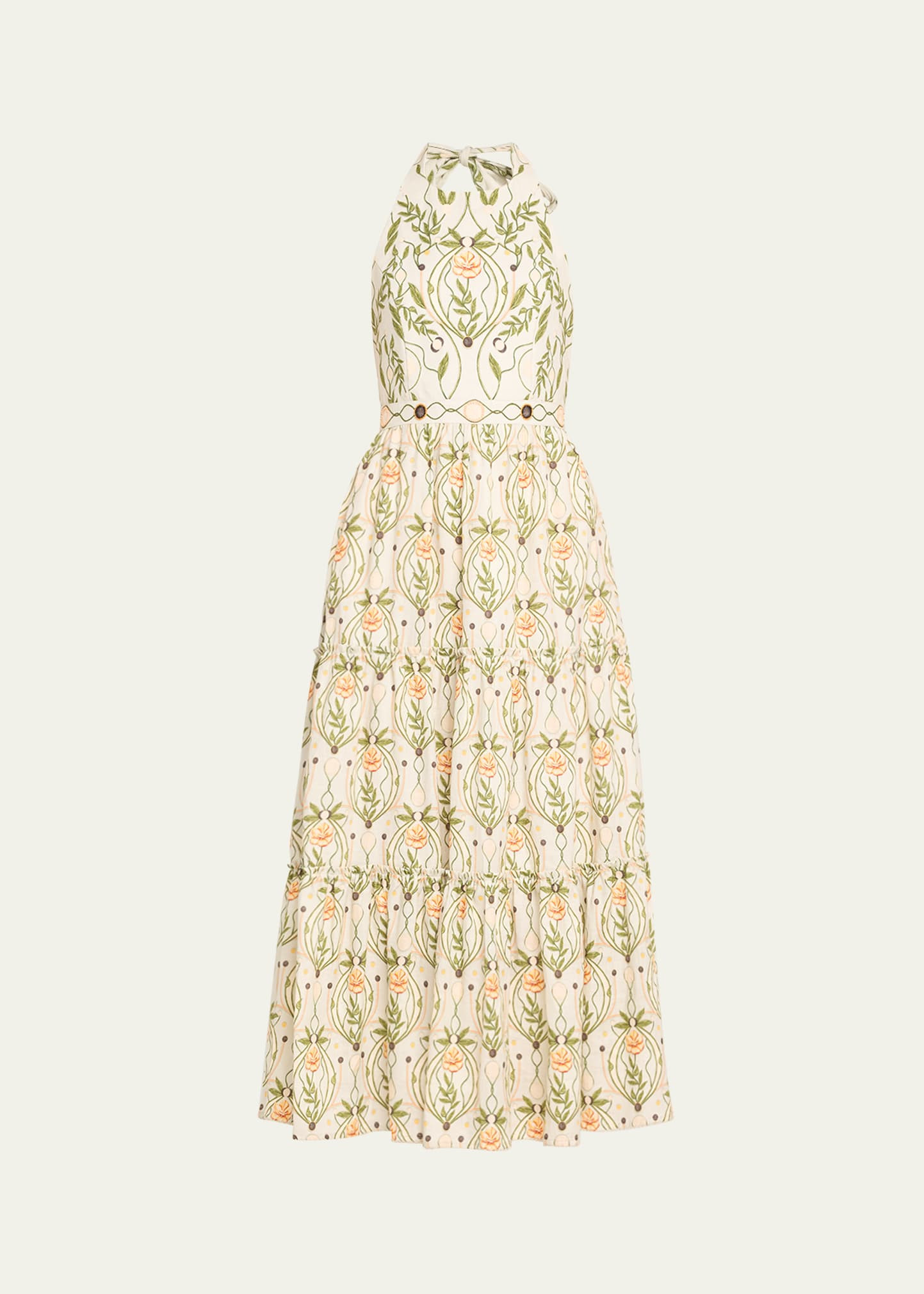 Consuelo Lunar Embroidered Linen Open-Back Halter Midi Dress | Bergdorf Goodman