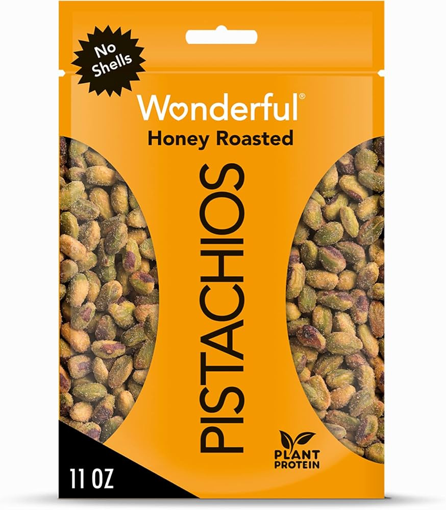 Wonderful Pistachios, No Shells, Honey Roasted Nuts, 11oz Resealable Bag | Amazon (US)