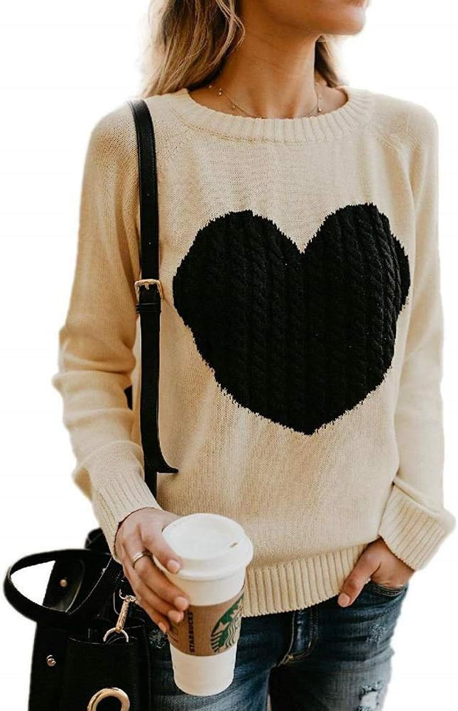 Womens Sweaters Chunky Cable Knit Cute Heart Pullover Fall Winter Cardigan Tops | Amazon (US)