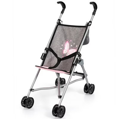 Bayer Design: Doll Buggy - Grey-Pink-Butterfly - Umbrella Push Stroller | Target