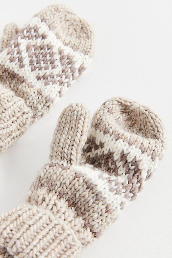 Intarsia Knit Mitten - Brown Multi One Size at Urban Outfitters | Urban Outfitters US