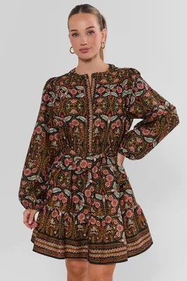 Black Multi Printed Short Dress | Avara