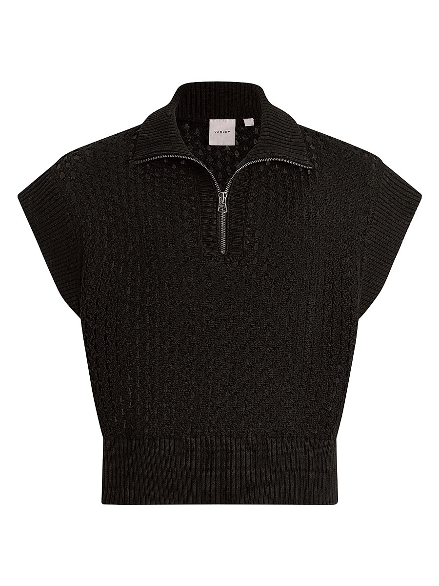 Women's Gaines Open Cotton Quarter-Zip Top - Black - Size XL | Saks Fifth Avenue