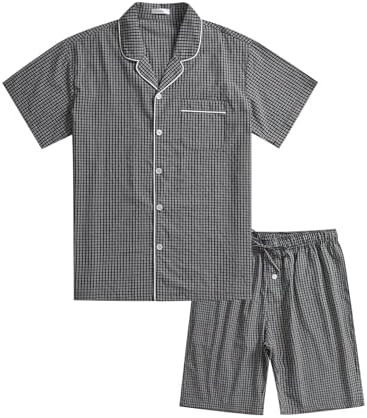 Esenchel Men's Summer Cotton Pajama Set Short Sleeve Button Down Pjs Set | Amazon (US)