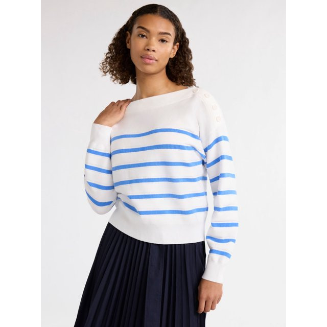 Free Assembly Women’s Button Shoulder Sweater with Long Sleeves, Lightweight, Sizes XS-XXL | Walmart (US)