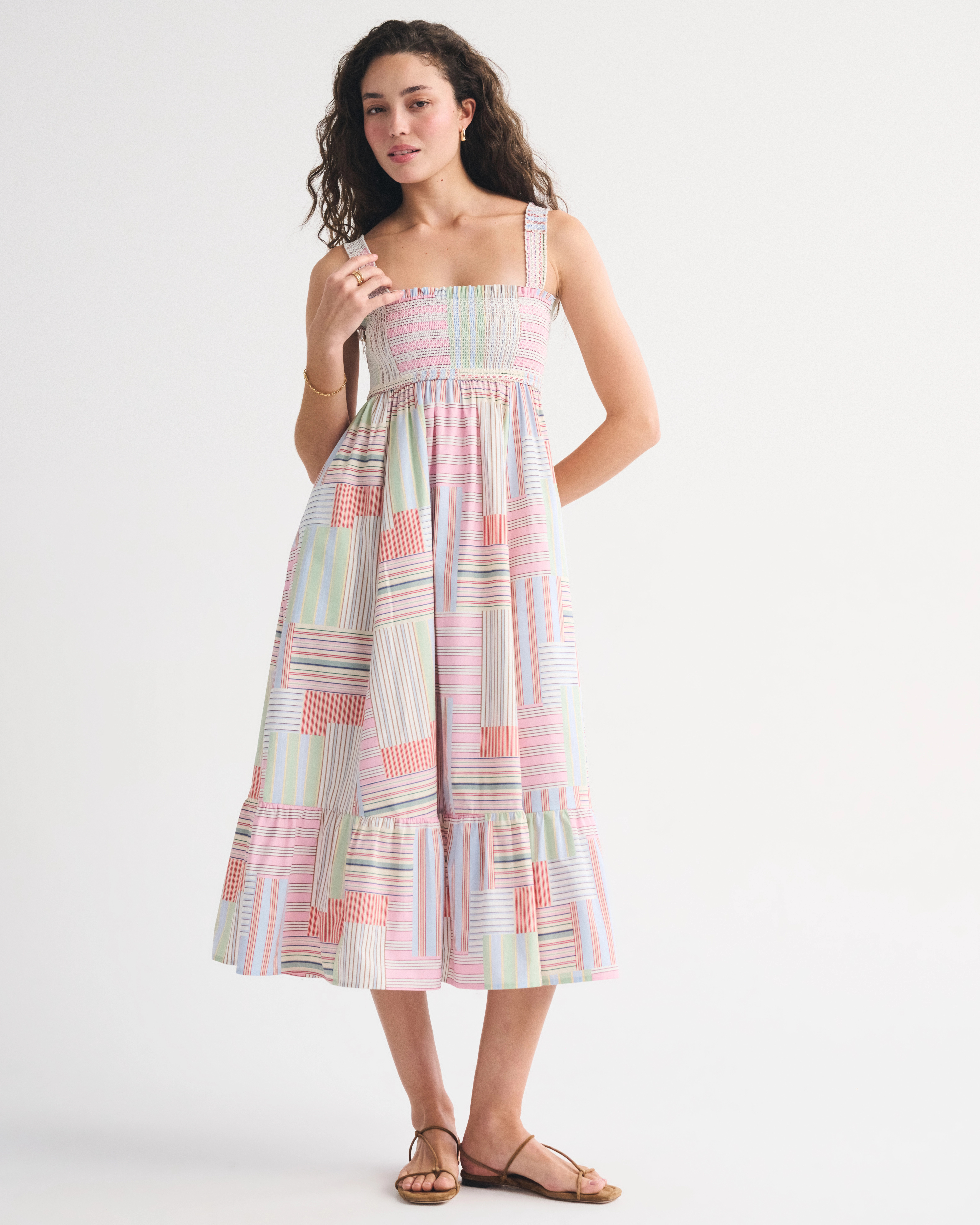 A&F Sydney Smocked Convertible Midi Dress | Abercrombie & Fitch (US)