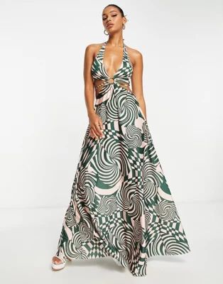 ASOS DESIGN ring detail halter maxi dress in print pattern | ASOS | ASOS (Global)