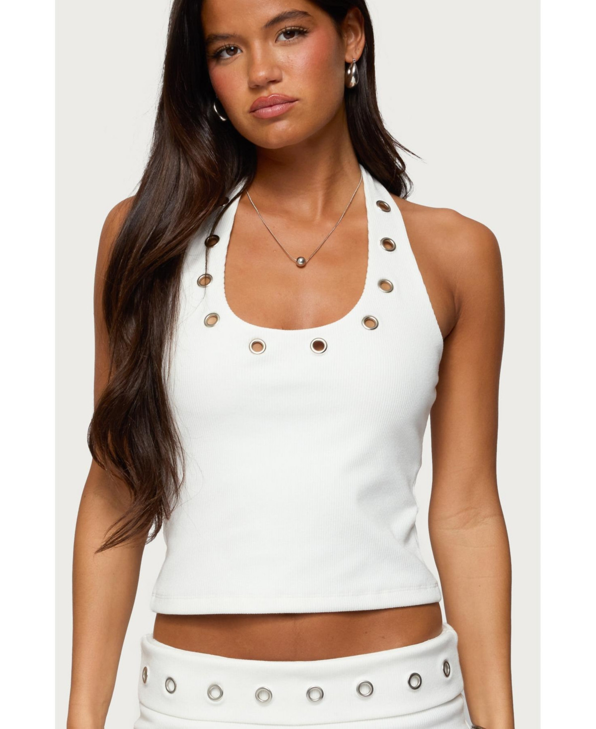 Edikted Women's Havana Grommet Ribbed Halter Top - White | Macy's