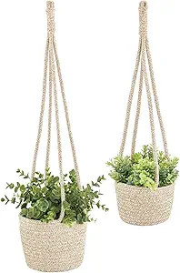 mDesign Rustic Casual Woven Cotton Rope Hanging Indoor Planter Baskets with Knotted Loop Handle -... | Amazon (US)