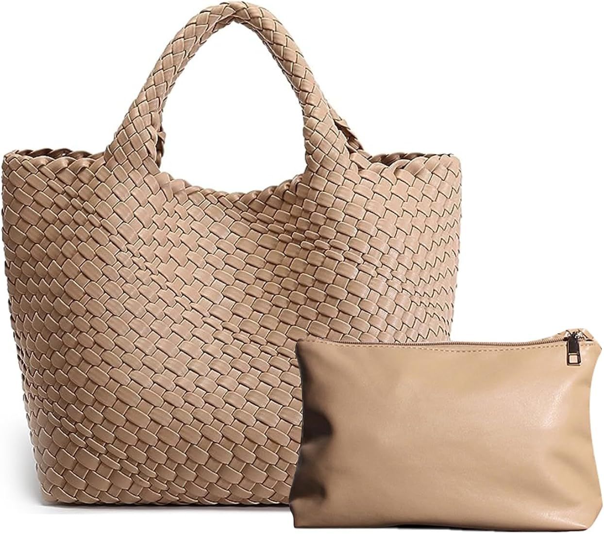 LOVEINT Woven Bag for Women, Soft Vegan Leather Tote Bag Large Summer Beach Travel Handbag Should... | Amazon (US)