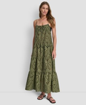 Women's Tiered Eyelet Maxi Dress Swim Cover-Up | Macy's