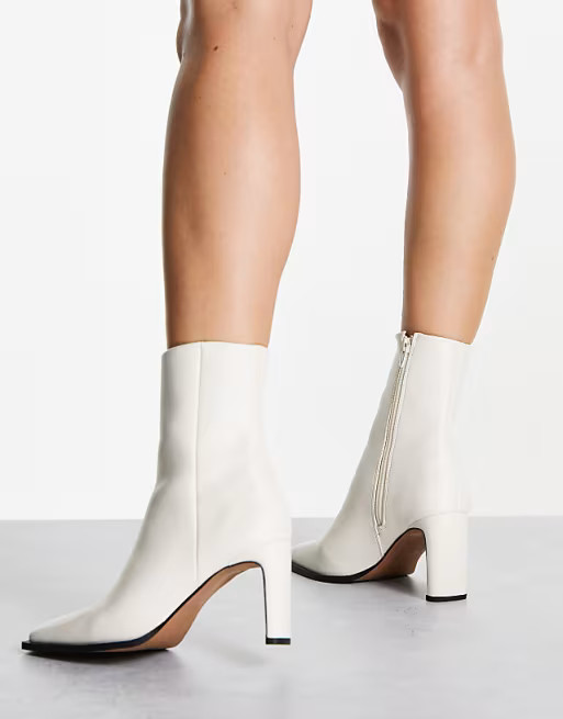 ASOS DESIGN Remmy set-back heeled boots in bone | ASOS (Global)