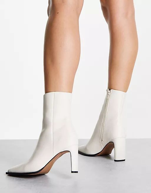 ASOS DESIGN Remmy set-back heeled boots in bone | ASOS (Global)