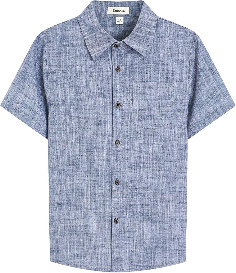 Boys Chambray Short Sleeve Shirts Toddler Linen Cotton Button Down Summer Breathable Formal Shirt... | Amazon (US)