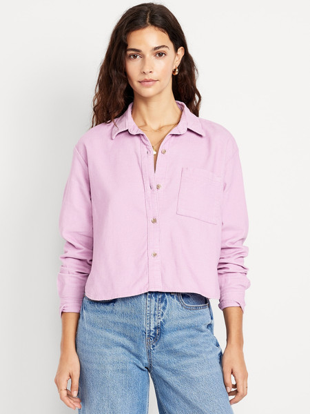 Cropped Button-Down Corduroy Shirt | Old Navy (US)