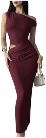 Verdusa Women's Cut Out Off The Shoulder Dress Slimming Maxi Dresses | Amazon (US)