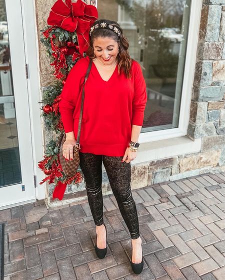 Holiday ootd 
Sweater L / leggings XL / shoes half size up (most of this outfit is old so I will link similars if the item is out of stock) 

#LTKHoliday #LTKSeasonal #LTKmidsize