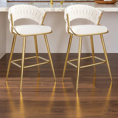 25.2" Modern Velvet Counter Stool With Gold Accents, Ergonomic Design & Plush Seat For Kitchen Island & Bar | Wayfair North America