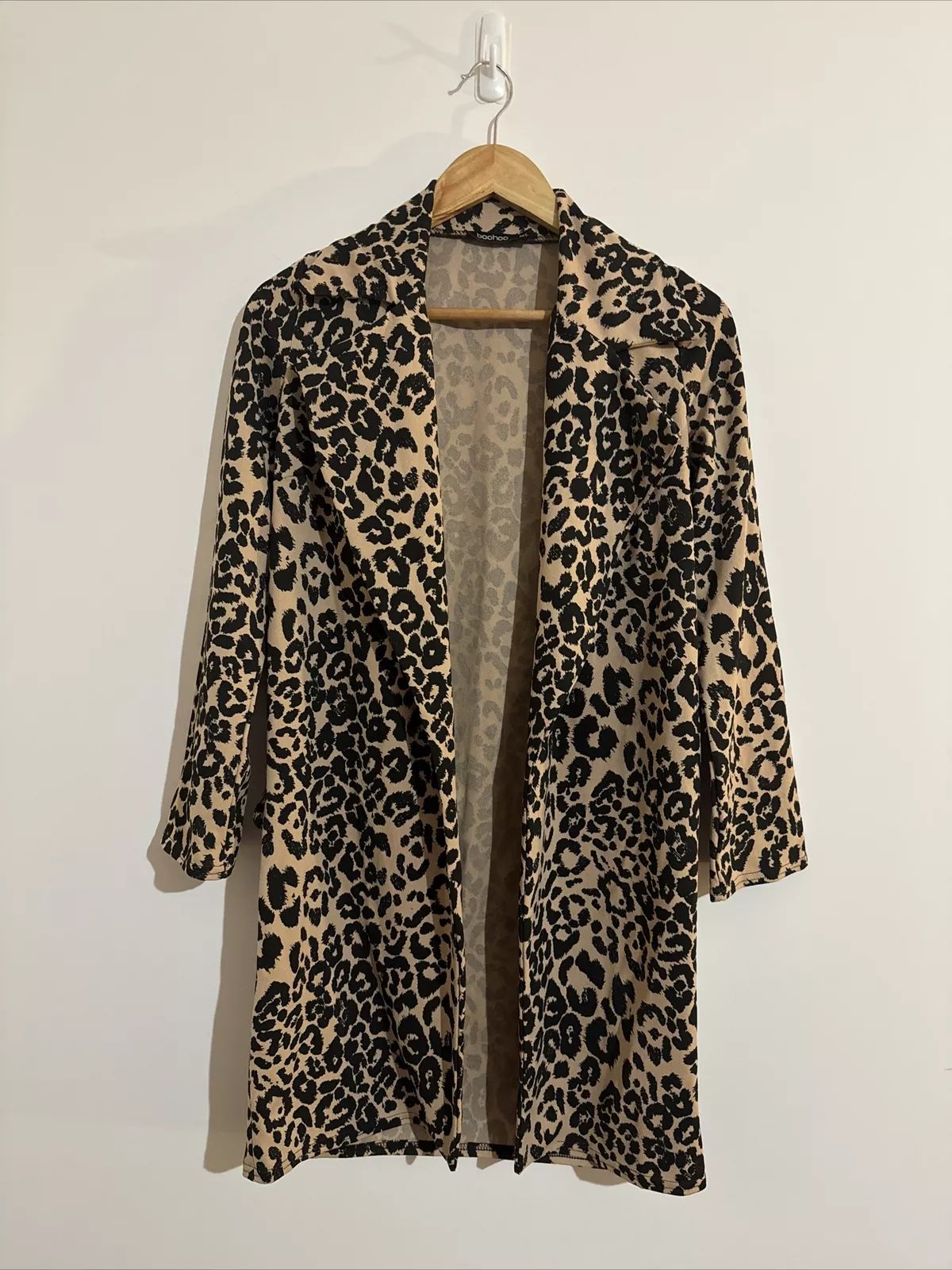 Boohoo Size M-L Women’s Coat Leopard Print Cream Brown Textured Open Front | eBay CA