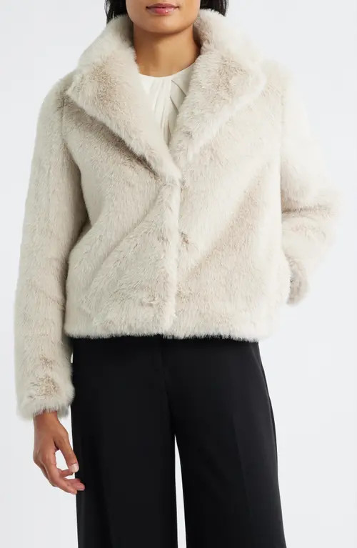 Anne Klein Notched Lapel Faux Fur Crop Jacket in Soft Birch Melange at Nordstrom, Size Small | Nordstrom