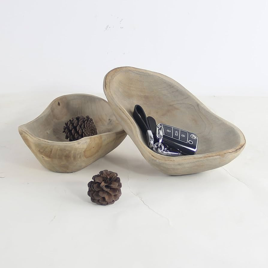 2 Pcs Wooden dough bowl - 24cm Natural wooden decorative bowl - Table center decoration, wooden b... | Amazon (US)