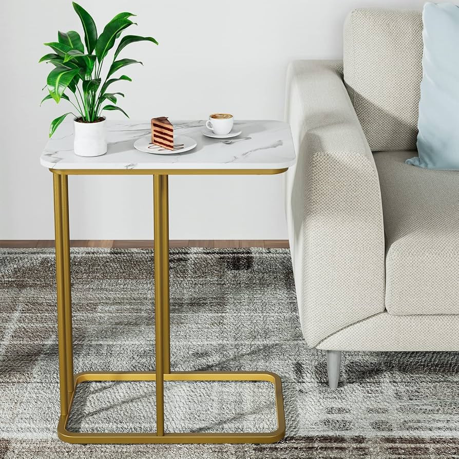C Shaped Side Table, Small End Table, Modern Simplicity Waterproof Marble Pattern Coffee Table wi... | Amazon (US)